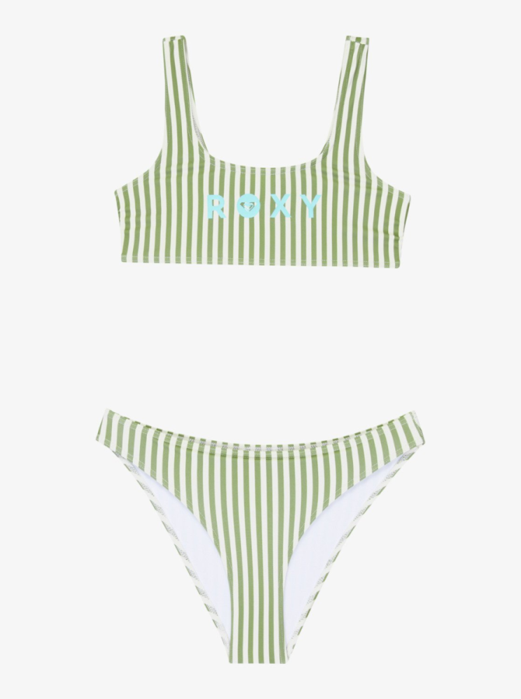 Roxy Bico Active Rg Bralette Set, Oil Green Vert Moda Stripe, 10