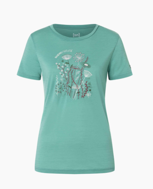 super.natural W ROCK FLOWERS TEE, Lagoon Green/Various, XL