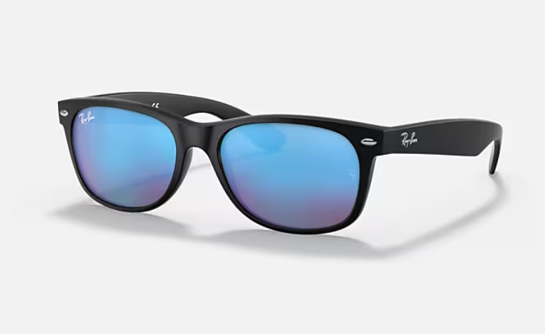 Ray Ban New Wayfarer, Rubber Black,  Grey Mirror Blue, 55