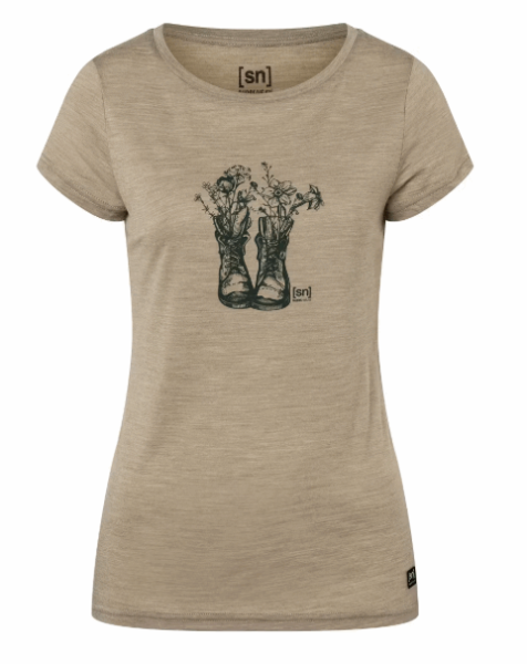 Super Natural W BLOOMING BOOTS TEE, seneca rock melange/sea moss, S